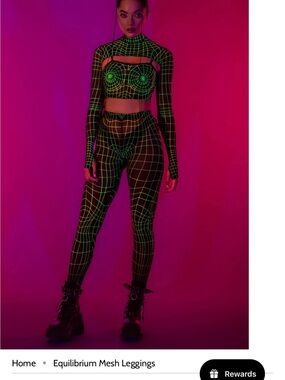 Equilibrium Mesh Leggings - Black with Neon Green Grid